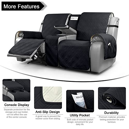 Image of TAOCOCO Loveseat Recliner Cover with Console Pet Cover for Loveseat Recliner with Elastic Straps (2 Seater, Ink Black)