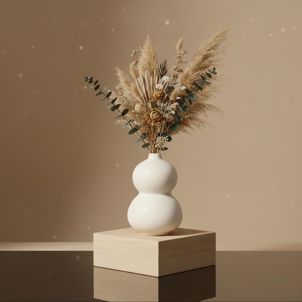 Zynkraft Ribbed Ceramic Flower Vase 6 Inch – Off White Decorative Vase for Living Room Decor, Pampas Grass, Fresh or Dried Flowers, Modern Table & Corner Decoration-image-16