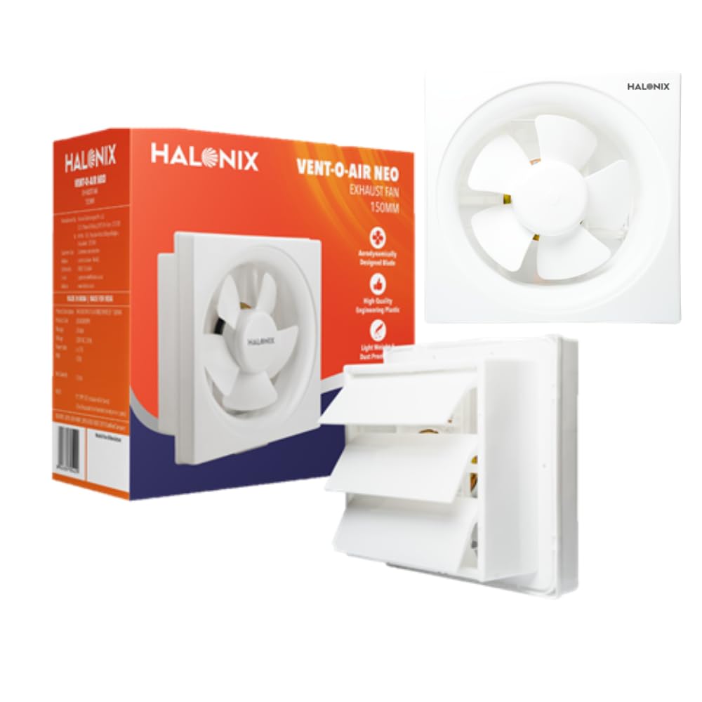 Halonix Vent-O-Air Neo 250mm Exhaust Fan | 38W High Speed Ventilation Fan | Plastic Body | 250mm Sweep (10 Inch) | Low Noise | 2 Year Warranty | Kitchen, Bathroom & Office Use | White