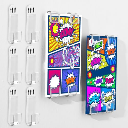 Chunful 24 Pcs Comic Book Wall Display Clear Floating Display Shelves Comic Book Frame Holder Invisible No Screws Self Adhesive