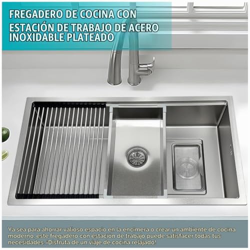 Fregadero de Cocina 90x50cm Antiatascos con Filtro Extra Grande Kit de Sifón y Acero Antirayaduras 3