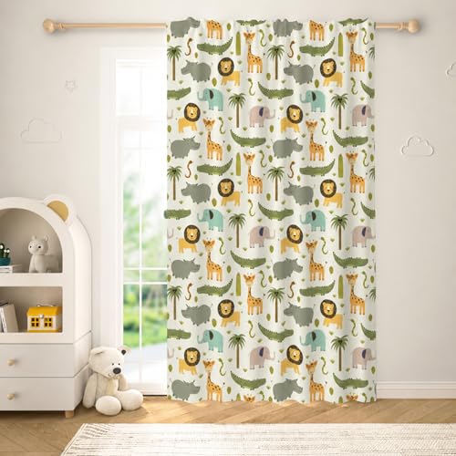 YONGFOTO Rideau Animaux de Jungle Chambre Enfant Garçon Dessin Animé Safari Animaux Sauvages Zoo Semi-Transparent Filtrant la Lumière Rideaux Chambre Ado...