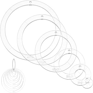NBEADS 6 Pcs Circle Quilting Acrylic Template, 1/2/3/4/5/6 inch Diameter Quilting Templates with Binder Hinged Rings Round Sewing Quilting Stencils for Patchwork DIY Crafts Decoration Scrapbooking