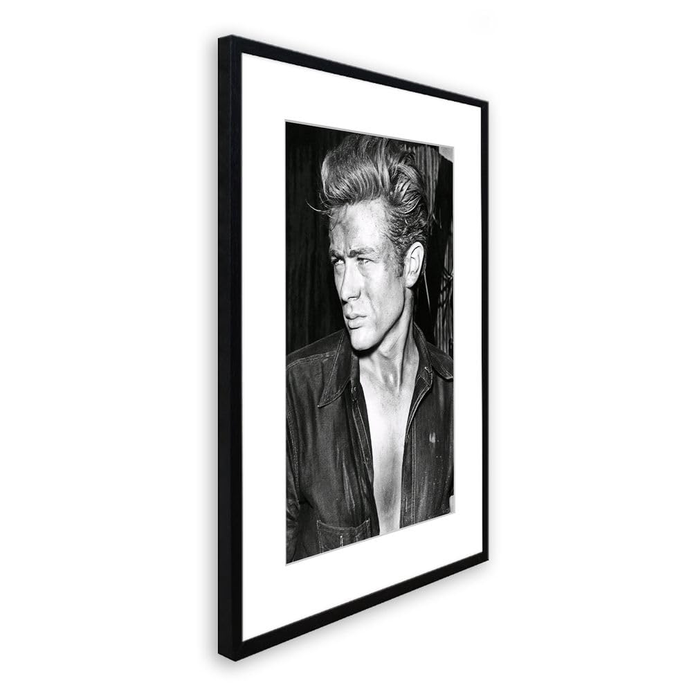 artissimo gerahmtes Poster 50x70 cm James Dean PE6575-SC – Schwarz-Weiß Bild mit Rahmen, Kunstdruck mit Passepartout, Hollywood Stars Wandbild Vintage Hochformat