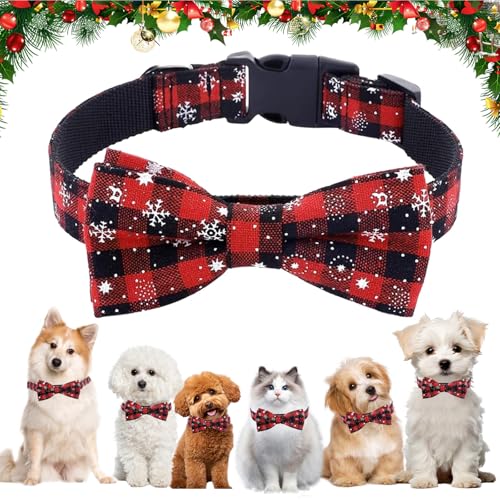 Collare Natalizio per Cani e Gatti, Collare Natalizio Cane, Regolabili Collare Natalizio Gatto Cani, Collari Natalizi per Animali Domestici con Papillon, per Gatti eCani Accessori Natale (L)