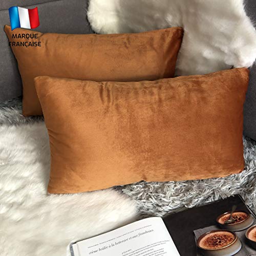 Douceur De Plumes Juego de 2 Fundas de cojín Óxido Ligero 30x50 Terciopelo Decorativo Liso, Suave y Moderna Funda de Almohada Cuadrada, decoración escandinava Sala, sofá, Dormitorio (2 Óxido Ligero)