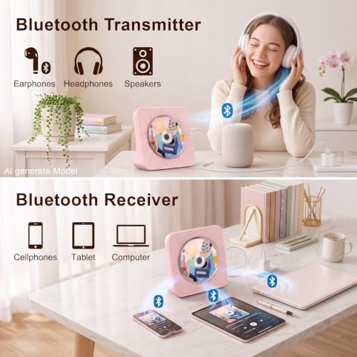 Image of Gueray Portable CD Player with Bluetooth for Home, Hi-Fi Speaker,FM Radio | Plug-in desktop use,2-way Bluetooth mode, 3W speakers,Remote control,sleep timer, A-B repeat,USB /AUX,headphone jack