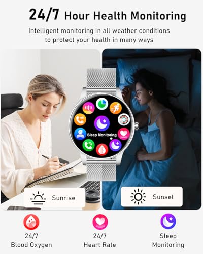 Image of Smart Watches for Women, 1.27'' TFT Fitness Watch With Bluetooth Answer /Make Call,24H Heart Rate /SpO2 /Sleep Monitor /Menstrual Cycle /120+ Sports Fitness Tracker for iPhone Android iOS(4 Straps,Silver)