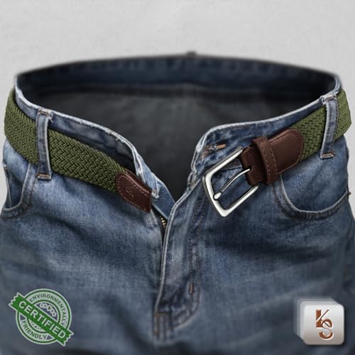 Image of KEMISANT Men Belt-Stretch Woven Braided Belt For Gift Men Golf Casual Jeans Dresses with Nylon Canvas 1 3 /8 inch