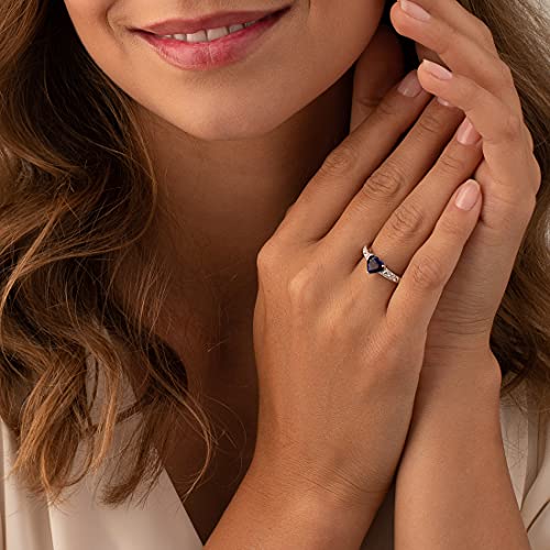 PEORA Created Blue Sapphire Heart Promise Ring for Women 925 Sterling Silver, 1.75 Carats Heart Shape 7mm, Comfort Fit, Sizes 5 to 92