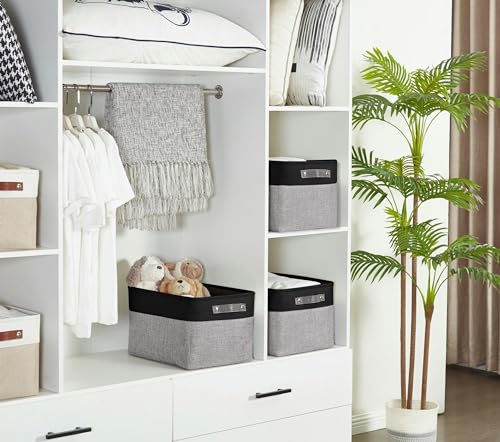 Image of DECOMOMO Foldable Storage Bin [3-Pack] Collapsible Sturdy Cationic Fabric Storage Basket Cube W /Handles for Organizing Shelf Nursery Home Closet (Grey and Black, Extra Large - 15.8 x 12.5 x 10)