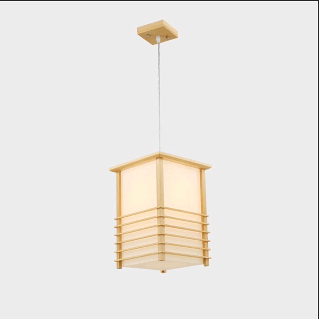 Chandelier Pendant Light Lamp Lighting Lampadario In Legno Massiccio In Stile Giapponese, Lampada A Sospensione Semplice E Creativa A Risparmio Energetico, Schermo In Pergamena Imitazione PVC, E27 Cha