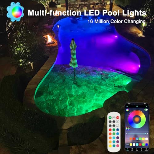 Image of BSGlobal Smart LED Pool Lights with RGB Color Changing, IP68 Waterproof, 10W Submersible Lights with 33ft Cord for Inground /Aboveground Pool, App /Remote Control