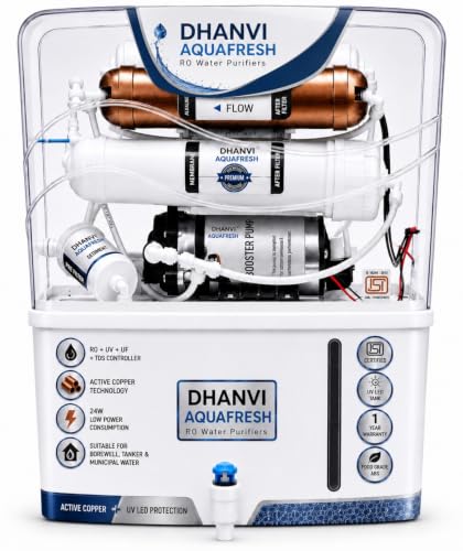 Image of DHANVI Aqua Fresh RO UV UF Copper Water Purifier | 12L Storage | TDS Adjuster | Inside Tank Technology | Home Kitchen Water Filter System
