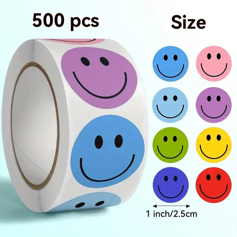 CAA Trading™ 500 x Cute Cartoon Smily Face Reward Stickers Labels Scrapbook Rewards Well Done Teacher Smile Smiling (2.5cm) 25mm (500 Stickers) - Image 2
