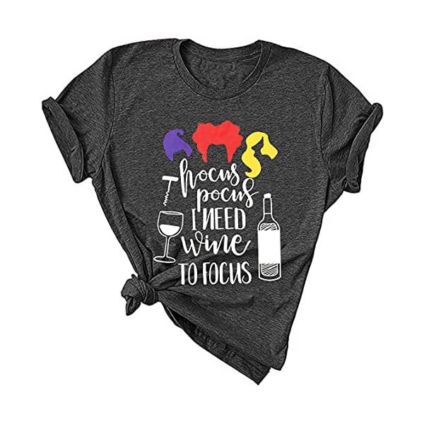Hocus-Pocus-I-Need-Wine-to-Focus-Halloween-T-Shirt-for-Women-Funny-Drinking-Graphic-Tee Hocus Pocus I Need Wine to Focus T Shirt for Women, Casual Short Sleeve O-Neck Funny Drinking Graphic Sanderson Sisters Halloween Tee Top