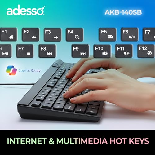 Image of Adesso AKB-140SB Desktop Keyboard with Built-in Smart Card Reader 104-Key Full Size Low Profile Membrane USB Wired for Windows PC Secure Login Banking Healthcare Office