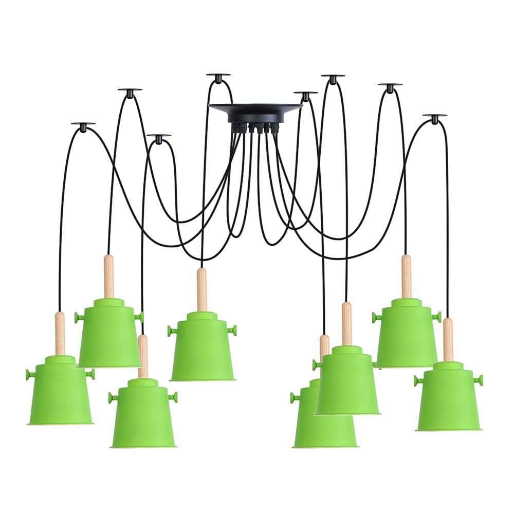 Lustre Industriel Moderne Métal Réglable Jaune et Vert à 8 Suspensions - 7