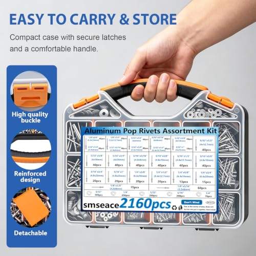 Image of smseace 2160Pcs Pop Rivets with 304 Stainless Steel Washers Assortment Kit