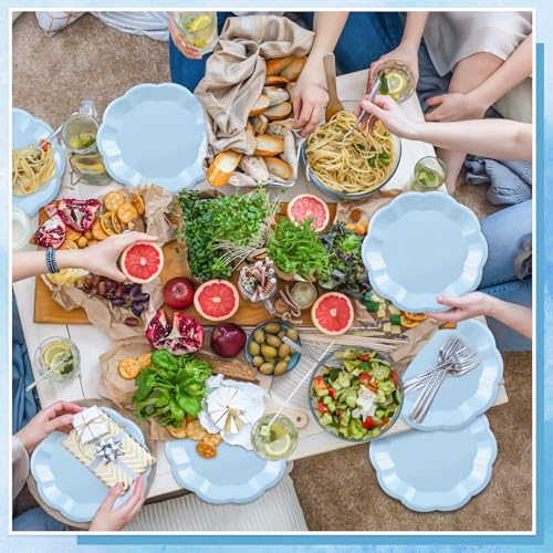 Image of NatNarr 30 Pcs Light Blue Paper Plates 9 Inch Scalloped Dinner Plates | Dinner Plate Disposable Summer Party Plate for Wedding, Boy Baby Shower, Birthday, Party