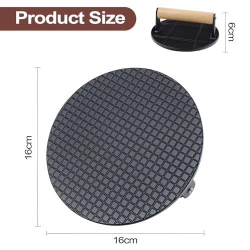 Foyucool Burger Smasher, 16cm Runde Burgerpresse, Hitzebeständiger Holzgriff, für schmackhafte Hamburger, Leicht zu Reinigen, Aluminium für BBQ, Grill, Kochen, Schwarz