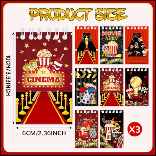 Mini carnet de notes à spirales cinéma lot de 24 cadeau anniversaire idéal