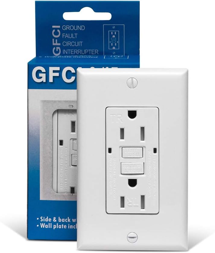 GFCI Outlet 15 amp Receptacle - UL Listed Tamper Resistant Electrical Self Testing White Ground Fault Circuit Interrupter for Balcony/Laundry/Basements/Garages - - 