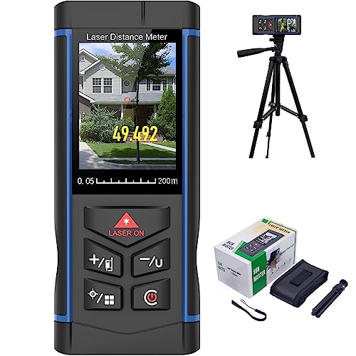 Laser Measure with Camera, 650ft Laser Measurement Tool with Angle Finder, Indoor Outdoor Long Distance Laser Measuring Device with Electronic Horizontal Calibration, Tripod Included