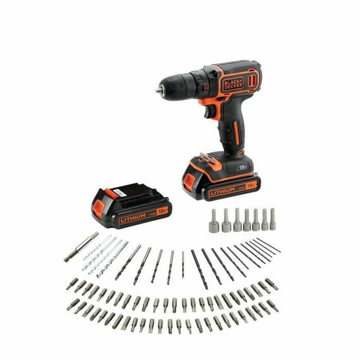 BLACK DECKER BDCHD18BOA-QW Slagboor/slagschroevendraaier met dubbele accu in premium koffer en 160 accessoires, 1,5 Ah, 81 W, 18 V, variabele snelheid 0-360/0-1.400 omw/min