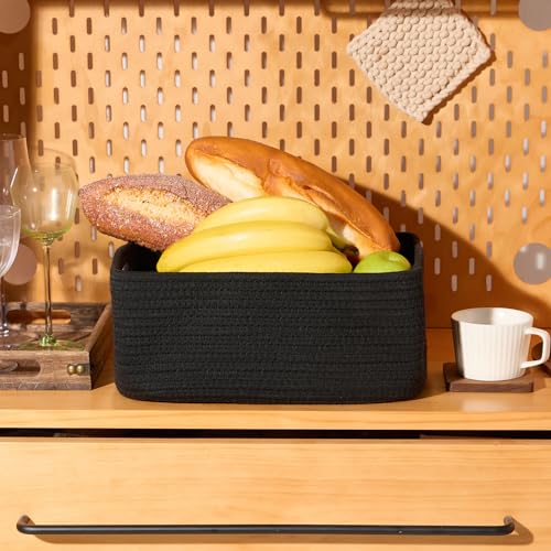 MiniArk-Small-Storage-Baskets-for-Organizing-Closet-Organizer-Bins-Shelf-Toy-Basket-Woven-Rope-Baskets-Cube-Decorative-Box-Shallow-Basket-13x85x51-3-Packs-Black