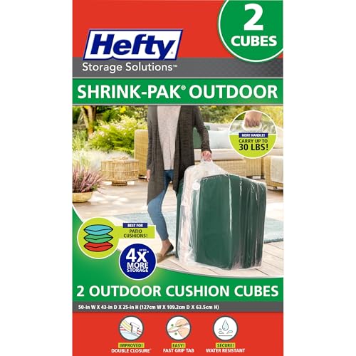 Shrink-Pak Hefty Outdoor Cushion Storage Cube 2-Pack | Patio Cushion Storage Bag Set with Vacuum Valve Heavy Duty Outdoor Cushion Storage Bags Set for Patio Furniture