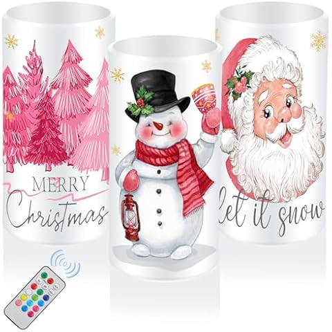 XEFINAL 3 PCS Christmas Flameless Candles Santa Claus Christmas Tree Snowman Battery Operated Candles for Balcony Living Room Bathroom Christmas Home Decor Cover