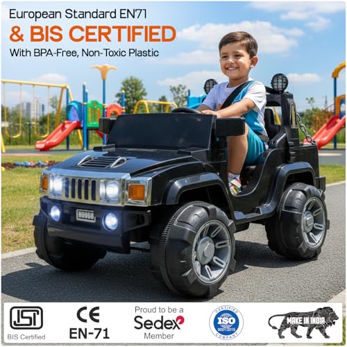 Image of Toyzone Hamer Electric Car Tz-318 (Black) | Frequency 2.4 Ghz | Lights & Music | Ride-on Car for Kids | Seat Belt for Safety | Perfect Tyre Grip | Make in India | Indoor and Outdoor Toy