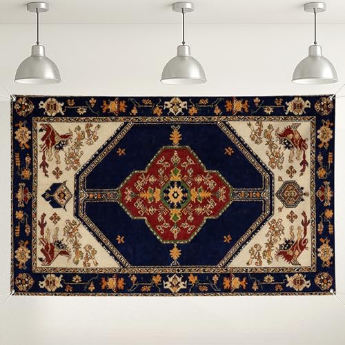 Fondo de pared floral vintage, elegante decoración de fiesta de estilo tribal, fondo de fotografía azul marino y rojo para interiores y exteriores, para eventos y celebraciones, 71 x 43 pulgadas