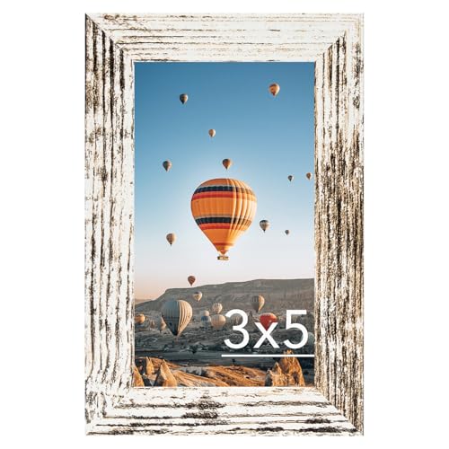 Image of JCJMY 3x5 Picture Frame for Tabletop, 3 x 5 Photo Frame with Shatter Resistant Plexiglass, Sturdy 3 by 5 Poster Frame, Rustic White