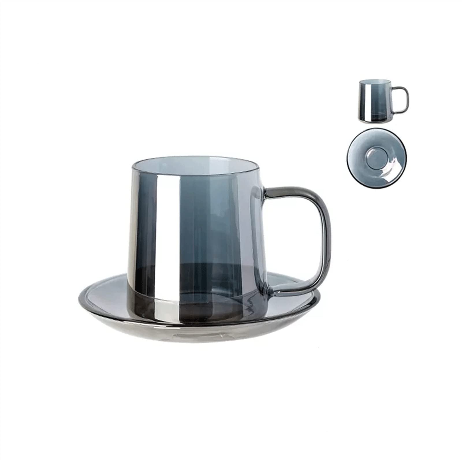 Bürobecher 260 ml einfaches Kaffeetassen- und Untertassen-Set, einfarbig, transparentes Glas, Zuhause, Kaffeetasse, Büro, hohe Schönheit, Wassertasse, Tasse Untertasse(Blue)
