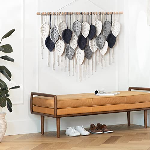 Weldomcor Macrame Wall Hanging Leaf Woven Tapestry Bohemian Chic Wall Hanging Feather Large Handmade Wall Art Decor For Bedroom Living Room Apartment Ornament, 39 Inch, Finished #TOP2