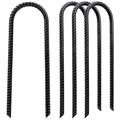 CELYND Trampoline Stakes High Wind - Heavy Duty 12 Inch U Shaped Ground Anchors - Galvanized Steel Rebar Stakes for Outdoor Camping Tent Fence Garden Decorations(4 Pack Black)