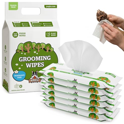 Pogi salviette da Viaggio per Cani – morbide e a Base vegetale, Ideali Fuori casa – Senza Profumo, 120 Pezzi
