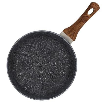 DINOS Non-Stick Copper Frying Pan with Wooden Handles | Suitable for Induction, Electric and Gas Hobs | Stone Frying Pan | Anti-Scratch Pans (24 cm Without Lid).