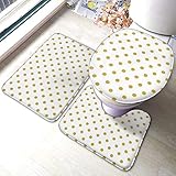  BOBO-Shop Tapis de Salle de Bain en Flanelle Douce à Pois Blancs Or Tapis 3 pièces Ensemble Tapis de Bain + Tapis Contour + Couvercle de Couvercle de Toilette avec Support