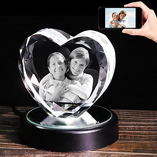 3D Herz Kristall Block Ätzen Sie Ihr eigenes Foto Personalisierter Rahmen Einzigartiges Geburtstagsgeschenke für Frauen Mutter mit LED Lichter Basis Angepasst Jubiläumgeschenke für Frau Cover
