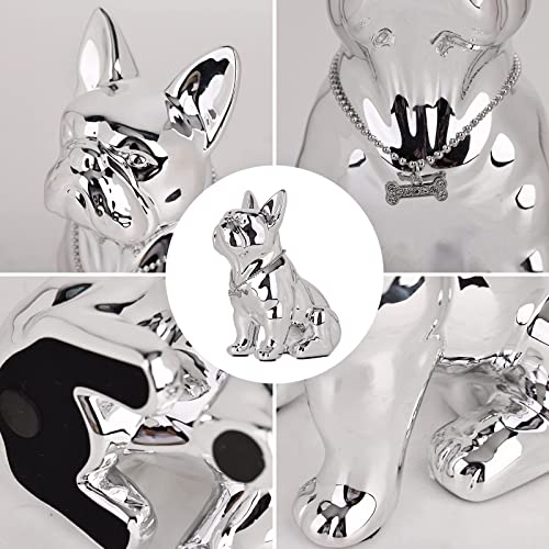 SHENGTIAN 9in French Bulldog Statue, Silver Resin Dog Statue Decor for Home Office, and Gifts - Image 4