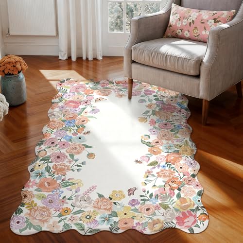 Wonnitar Washable 3x5 Bedroom Rug, Soft Camellia Floral Area Rugs