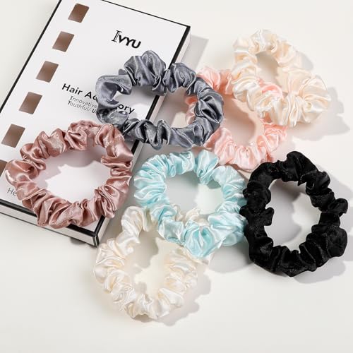 Image of Silk Hair Ties Satin Scrunchies - Small Mini Scrunchy for Women Thick Hair Accessories Cute Soft No Slip Hair Elastics Ponytail Holder for Curly Hair No Damage Hairties Gift for Girls