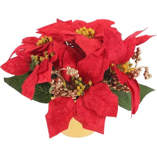 ABOOFAN Maceta De Navidad Adornos para Arboles De Navidad Luces De Hadas Plantas Artificiales Centros De Mesa De Navidad Follaje Verde Artificial Elementos Corbatas Rojo El Plastico