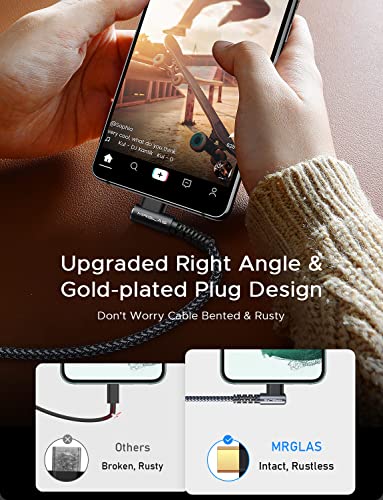 Image of MRGLAS 3.2A USB C Charger Cable,[4-Pack,10+6.6+3.3+1.6FT] USB A to USB C Right Angle Gold-Plated Type C Charger Fast Charging Durable Braided Cord for iPhone 17 16 15 Samsung S10 Note 10 S21 LG-Black