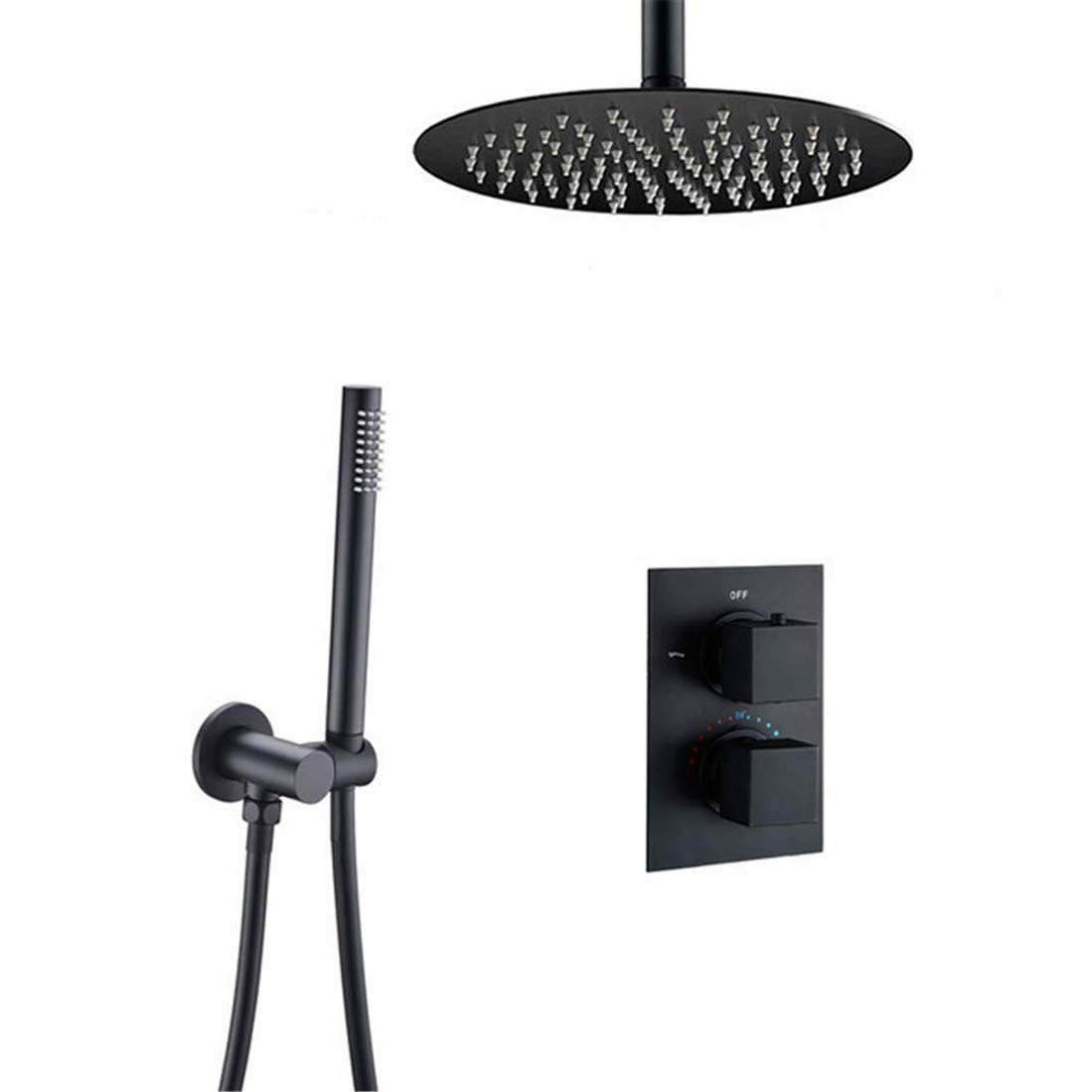 GLJTUO Shower System, Ceiling Mounted Brass Thermostatic Bathroom Rainfall Shower Faucet Matte Black Bathroom Shower Set with Handheld Shower, Luxury Shower Set,8inhc Decoration,8inhc