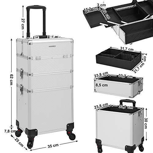 SONGMICS Kosmetikkoffer, professioneller Make-up Koffer, 3-in-1 Schminkkoffer für Reisen, großer Trolley für Friseure… – Bild 7