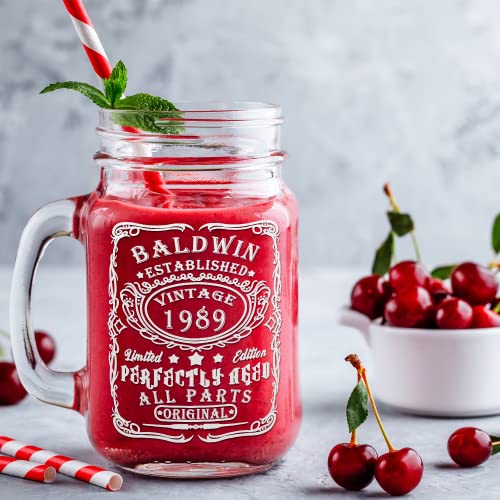 Cuptify Personalized Beer Glass 34Th Birthday Perfectly Aged 34 Years Old 1989 Etched Mason Jar Glass 16 Oz Drinking Glasses With Handle #TOP3